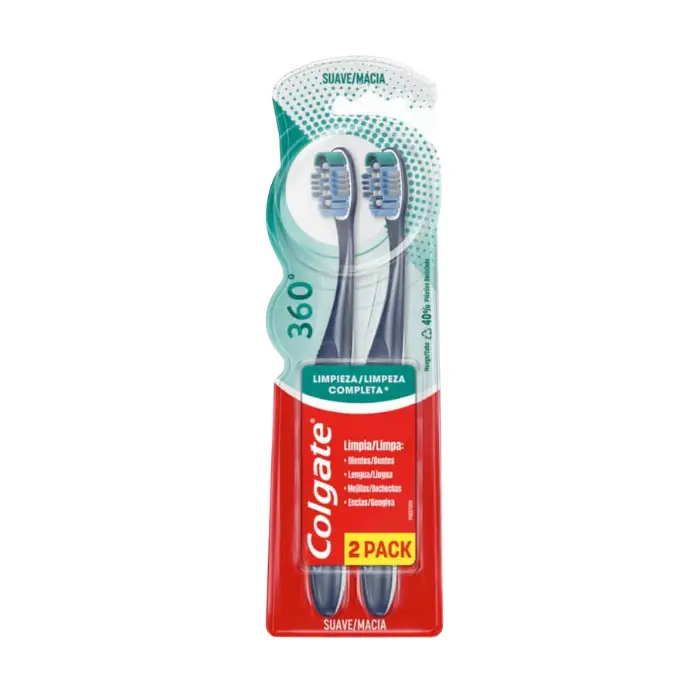 Cepillo Dental Colgate 360 Limpieza Completa Suave x2 Unidades