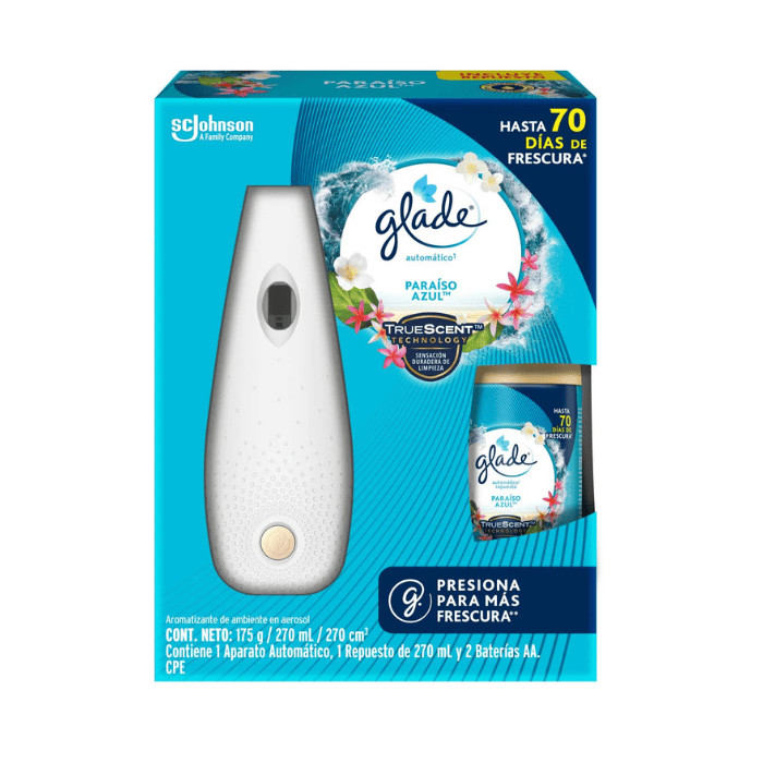 Glade Automatico Maq+Rep Paraiso Azul 175g