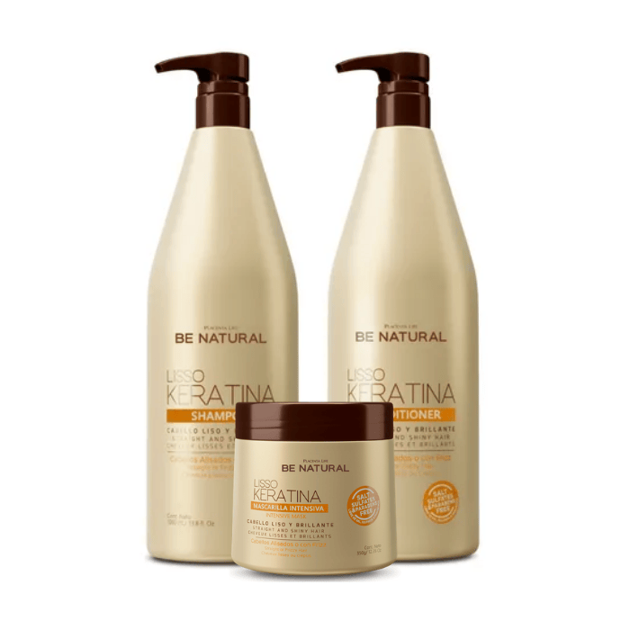 Pack Promo Be Natural Lisso Keratina Shampoo + Acondicionador 1L + Tratamiento 350ml