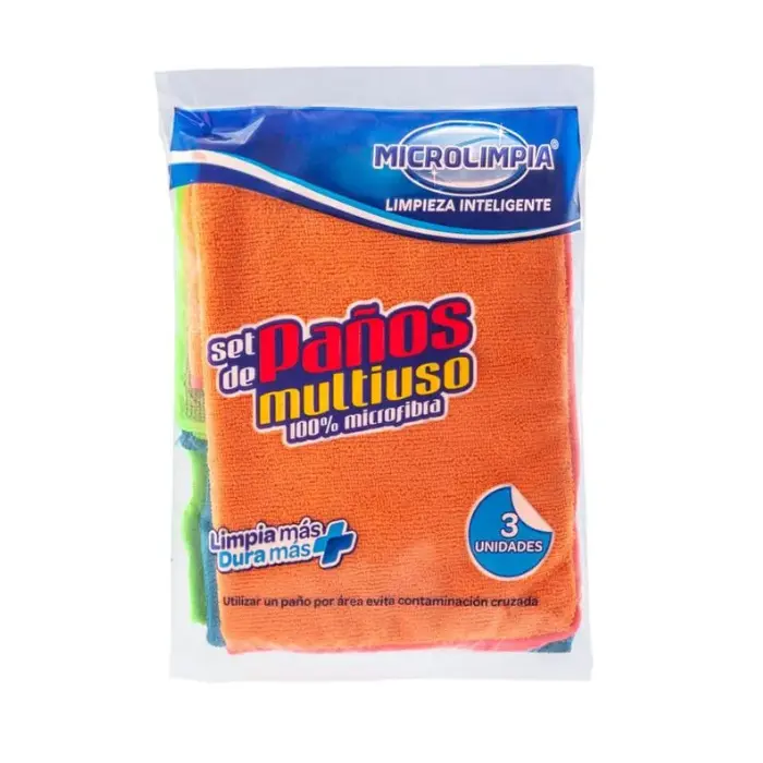Set Paño Multiuso Microfibra x3 Unidades Microlimpia 