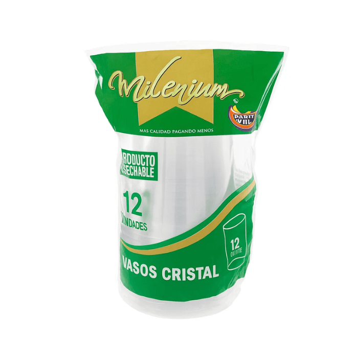 Plastiutil Milenium Vaso Cristal 12oz x12 Unidades