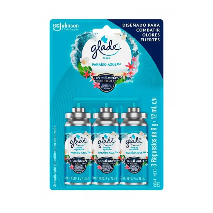 Glade Toque Paraíso Azul Repuesto x3 Unidades 36ml