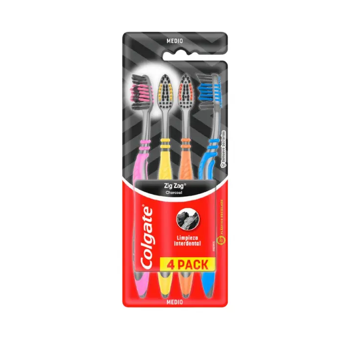 Cepillo Dental Colgate Zig Zag Carbón Suave x4 Unidades
