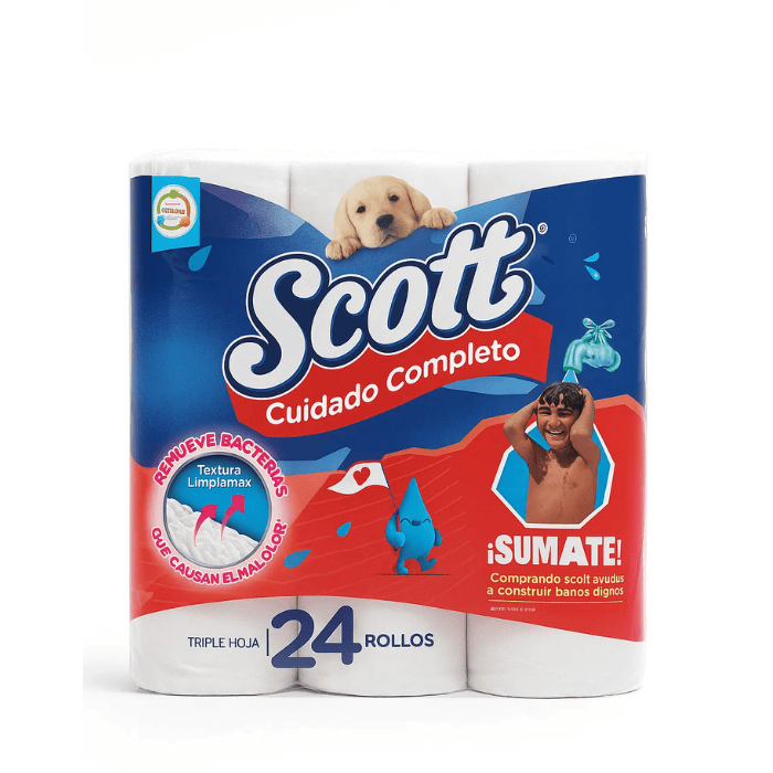 [7702425483163] Papel Higiénico Scott Cuidado Completo Rojo Canasta x24 Unidades
