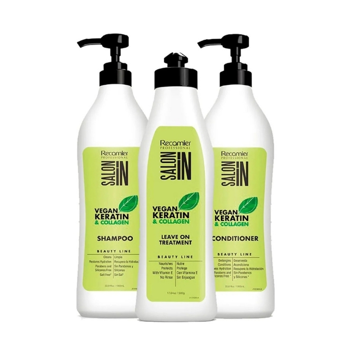 Salon In Pack Vegan Keratin y Collagen Shampoo+Acondicionador+Tratamiento