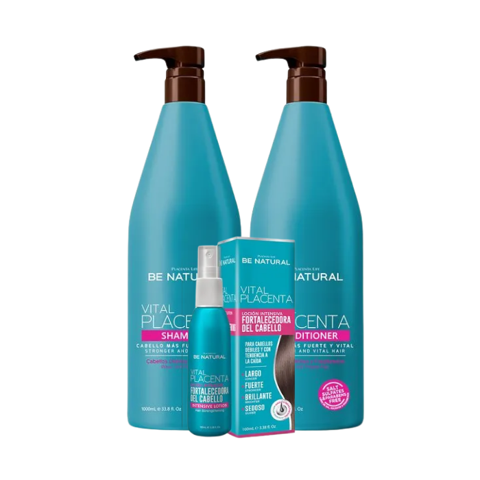 [16700] Pack Promo Be Natural Vital Placenta Shampoo + Acondicionador 1L + Loción Fortalecedora 350ml
