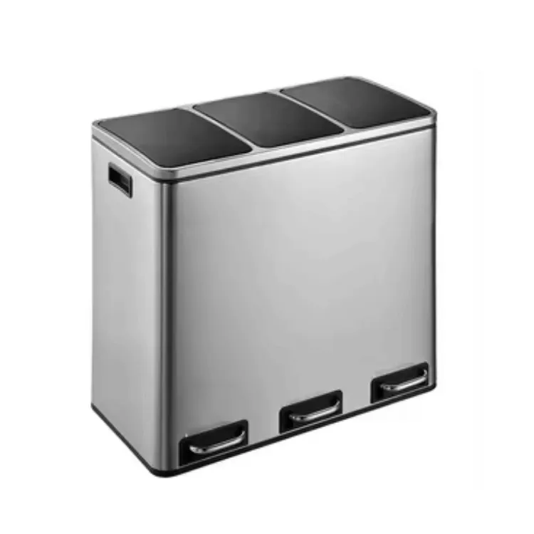 [57AMJ0S] Basurero Contenedor De Reciclaje De Acero Inoxidable 3 Compartimentos 54L