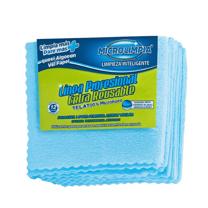Paño Extra Reusable Celeste Pack x12 Unidades Microlimpia 