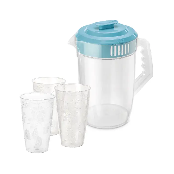 [RWX007300] Jarra Bonita 4 L C/ Tapa C/ 3 Vasos Tropicales