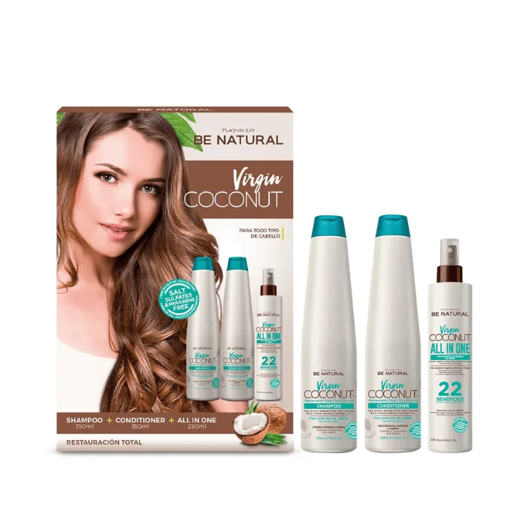[20510] Be Natural Virgin Coconut Tripack Shampoo 350Ml + Acondicionador 350ml + Tratamiento 250ml