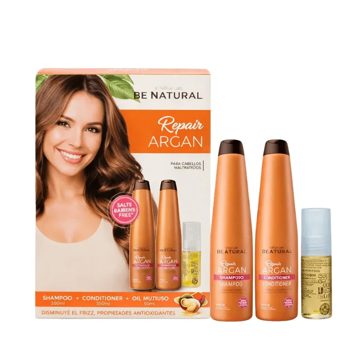 Be Natural Repair Argan Tripack Shampoo 350ml + Acondicionador 350ml + Aceite Argan 50ml