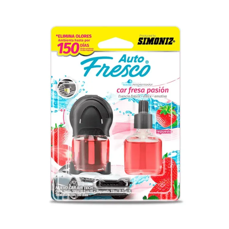 Kit Ambientador Simoniz Auto Fresco Fresa Pasión + Repuesto 10 ml