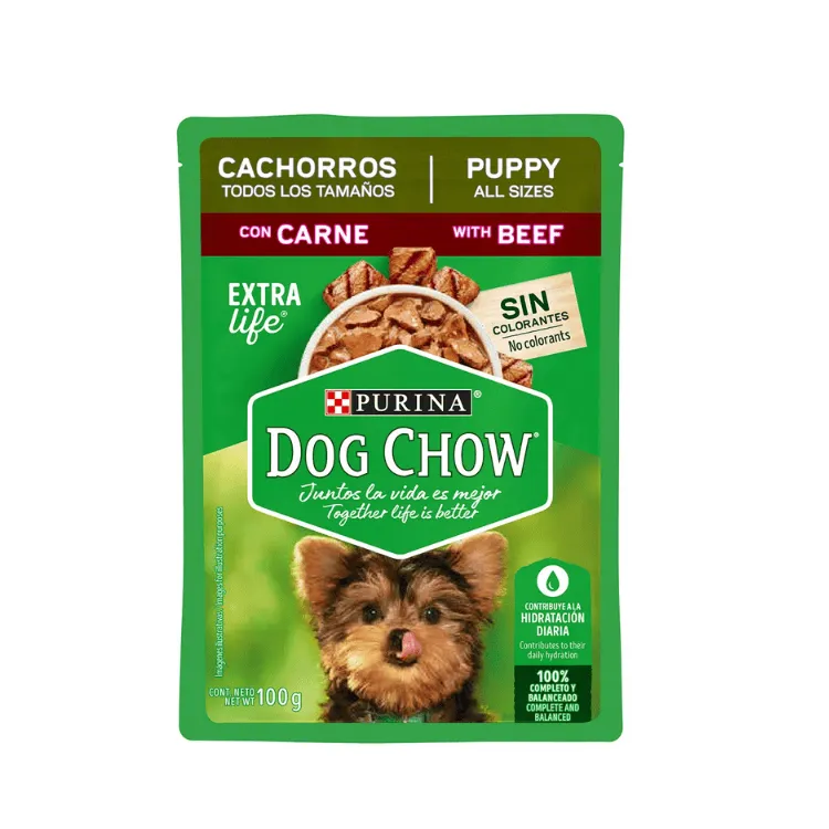Dog Chow Trozos Jugosos Con Carne Cachorros Todo-Tamaño 100g
